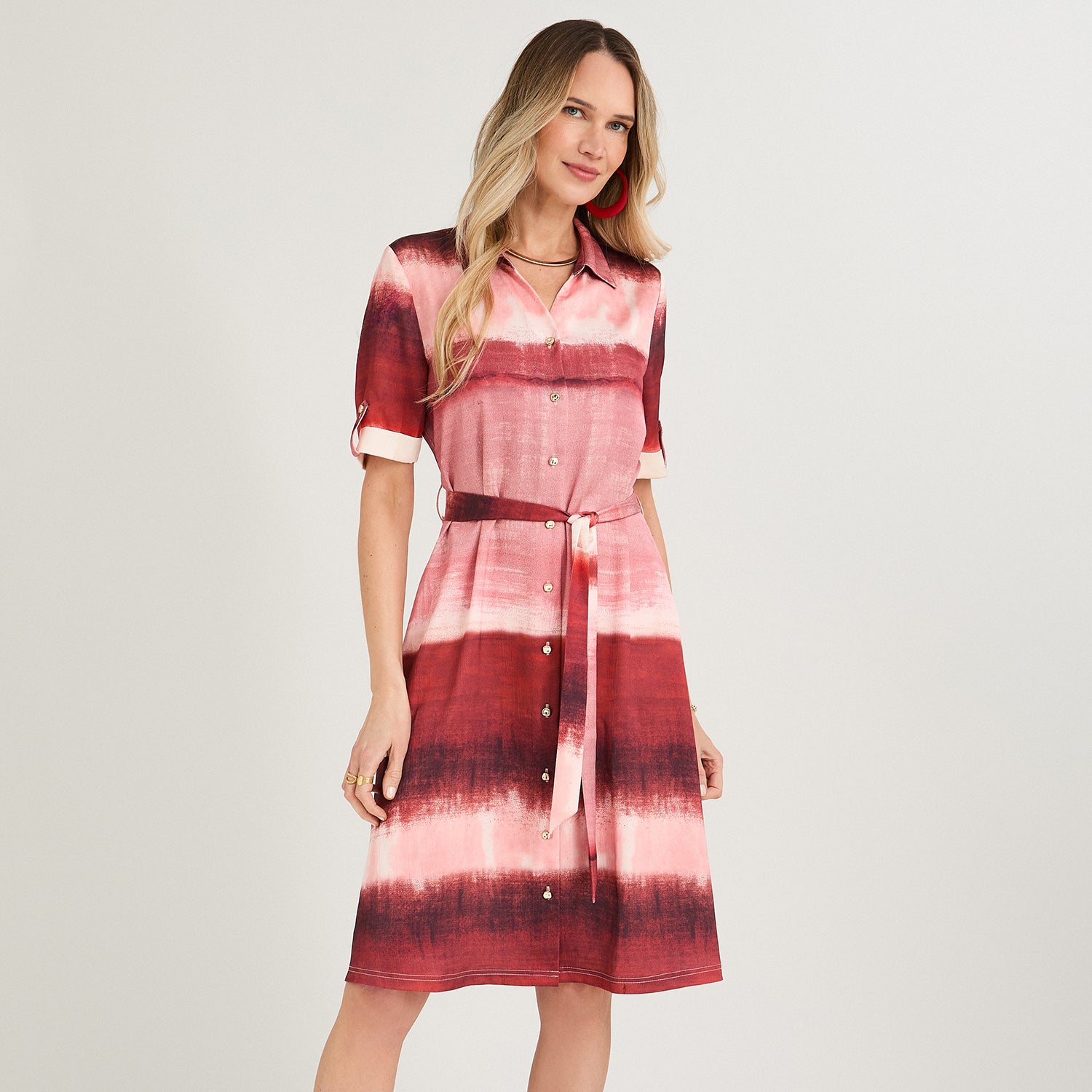 Vestido Midi Manga Corta Estampado Arena
